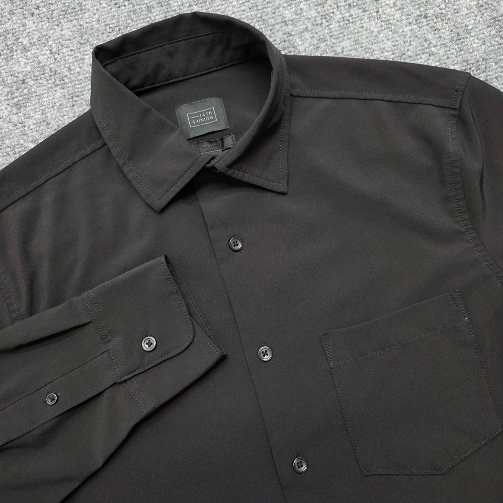 14th & Union Shirt Mens Small S Trim Fit Black Long Sleeve Stretch Casual Button